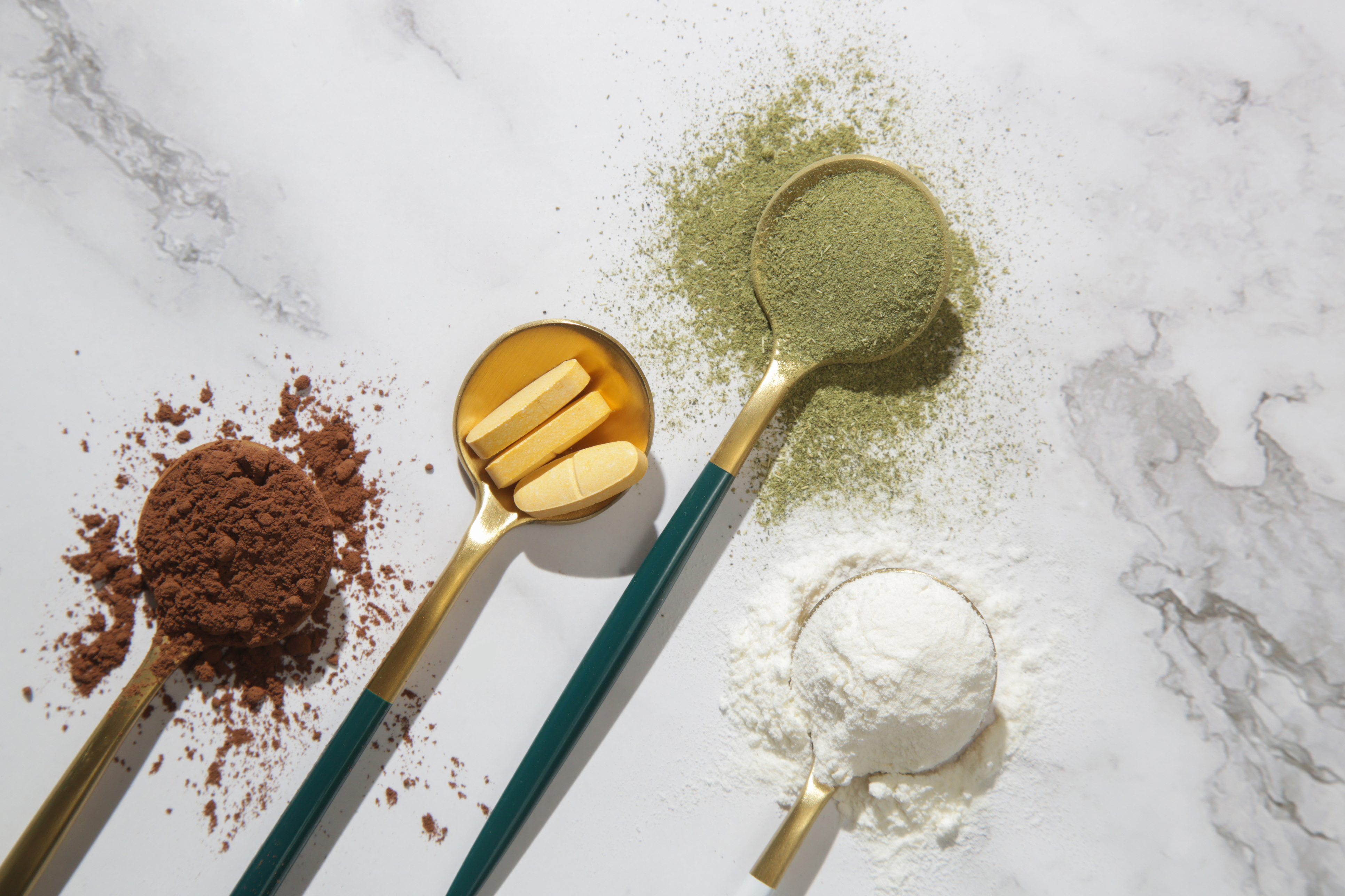 Different types of dietary supplements forhealth and beauty - collagen, vitamins, biotin, protein in pills and powder form